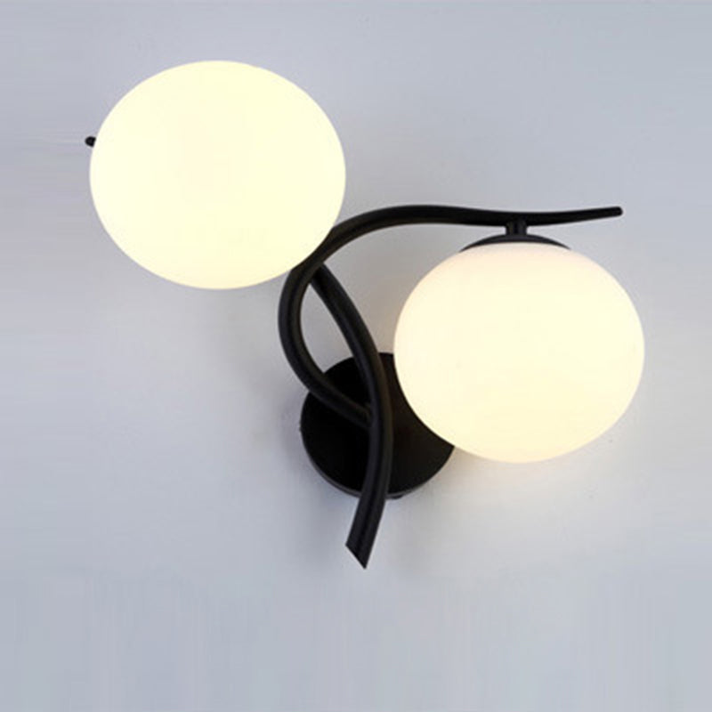Curved Glass Shade Hardware Frame 2-Light Wall Sconce Lamp