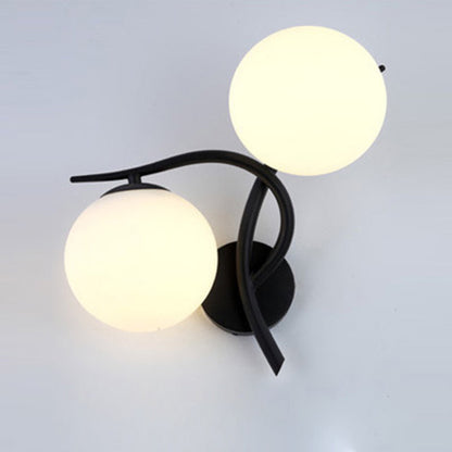 Curved Glass Shade Hardware Frame 2-Light Wall Sconce Lamp