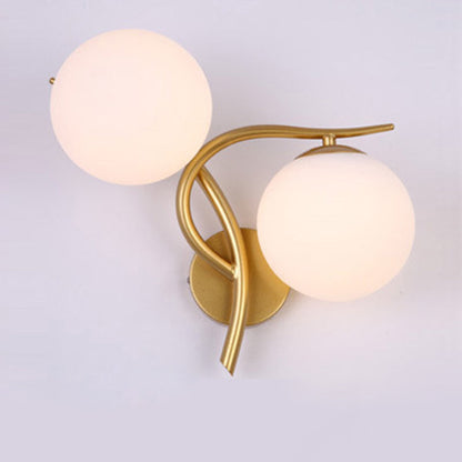 Curved Glass Shade Hardware Frame 2-Light Wall Sconce Lamp