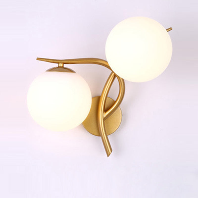 Curved Glass Shade Hardware Frame 2-Light Wall Sconce Lamp