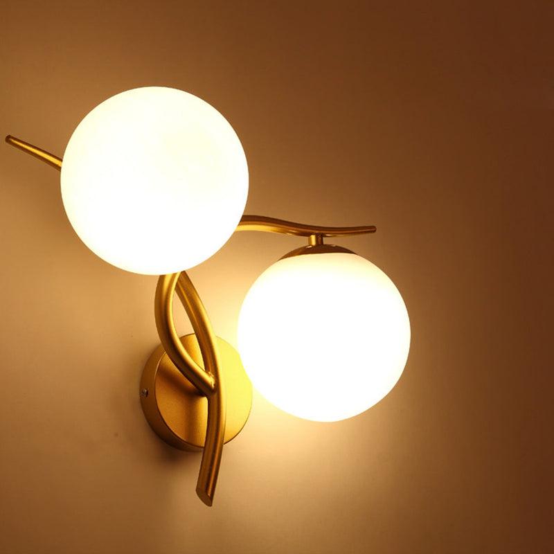 Curved Glass Shade Hardware Frame 2-Light Wall Sconce Lamp