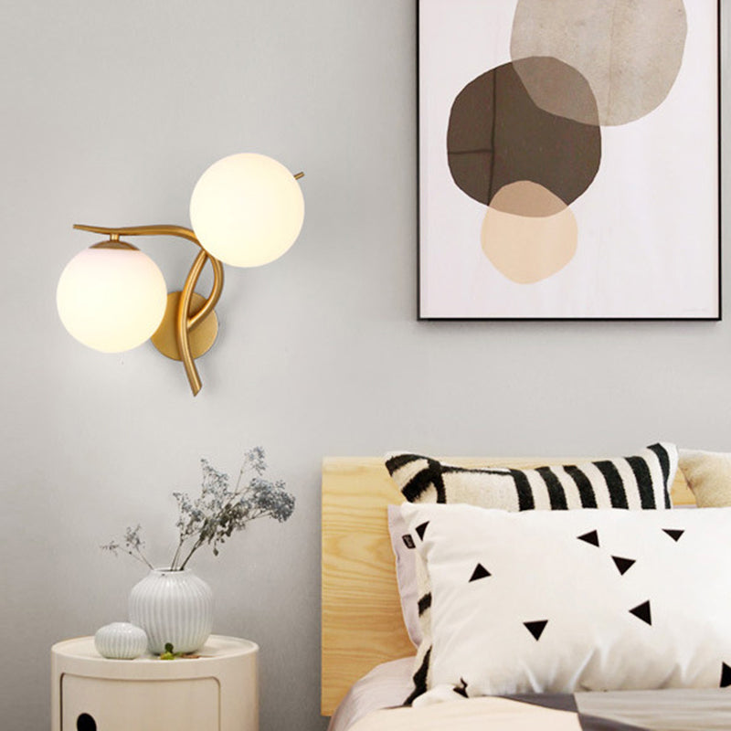 Curved Glass Shade Hardware Frame 2-Light Wall Sconce Lamp