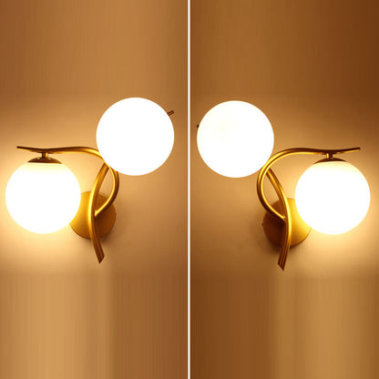 Curved Glass Shade Hardware Frame 2-Light Wall Sconce Lamp