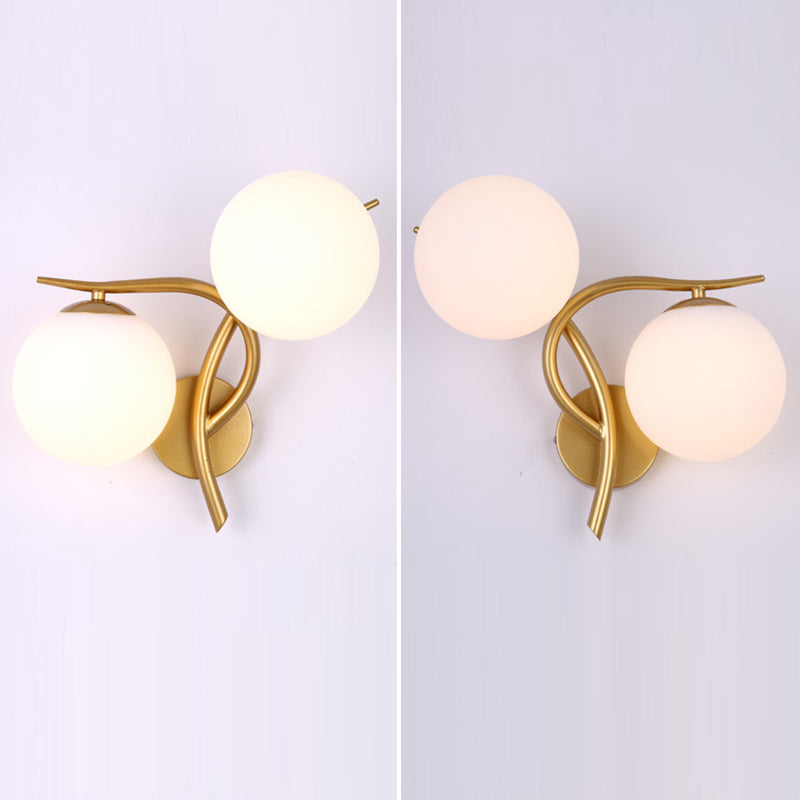 Curved Glass Shade Hardware Frame 2-Light Wall Sconce Lamp