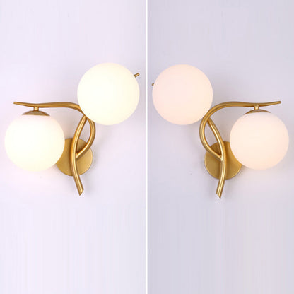 Curved Glass Shade Hardware Frame 2-Light Wall Sconce Lamp