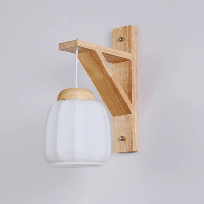 Tripod Fabric Glass Shade Wood 1-Light Wall Sconce Lamp