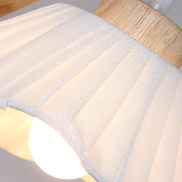 Tripod Fabric Glass Shade Wood 1-Light Wall Sconce Lamp