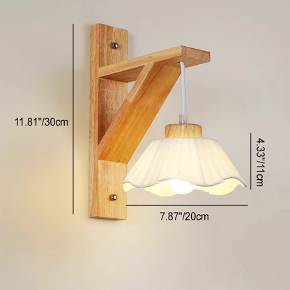 Tripod Fabric Glass Shade Wood 1-Light Wall Sconce Lamp