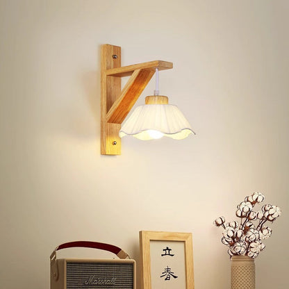 Tripod Fabric Glass Shade Wood 1-Light Wall Sconce Lamp