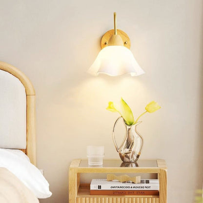 Flower Acrylic Shade Wood Frame 1-Light Wall Sconce Lamp