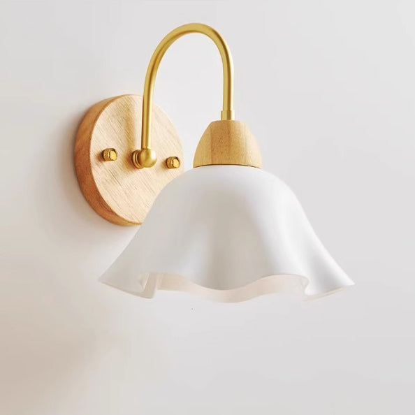 Flower Acrylic Shade Wood Frame 1-Light Wall Sconce Lamp