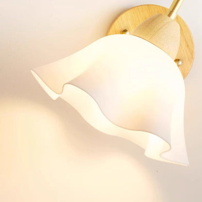 Flower Acrylic Shade Wood Frame 1-Light Wall Sconce Lamp