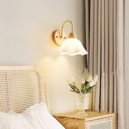 Flower Acrylic Shade Wood Frame 1-Light Wall Sconce Lamp