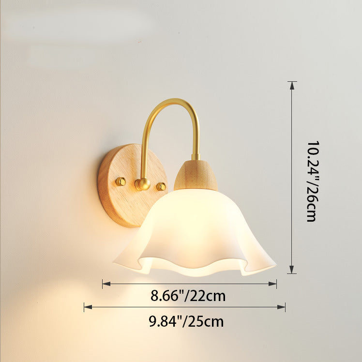 Flower Acrylic Shade Wood Frame 1-Light Wall Sconce Lamp