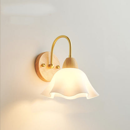 Flower Acrylic Shade Wood Frame 1-Light Wall Sconce Lamp