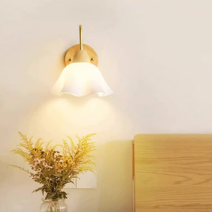 Flower Acrylic Shade Wood Frame 1-Light Wall Sconce Lamp