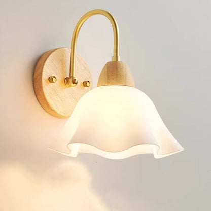 Flower Acrylic Shade Wood Frame 1-Light Wall Sconce Lamp