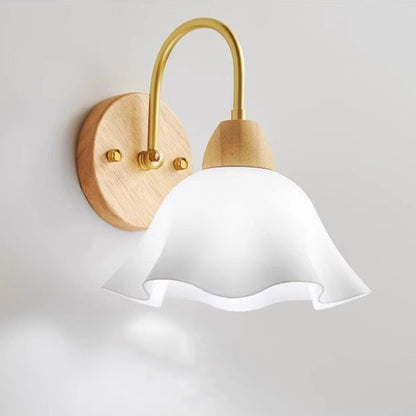 Flower Acrylic Shade Wood Frame 1-Light Wall Sconce Lamp