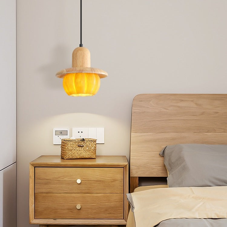 Disc Shape Wood Resin Shade 1-Light Wall Sconce Lamp