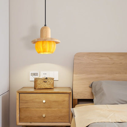 Disc Shape Wood Resin Shade 1-Light Wall Sconce Lamp
