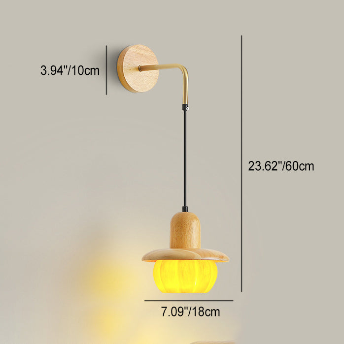 Disc Shape Wood Resin Shade 1-Light Wall Sconce Lamp