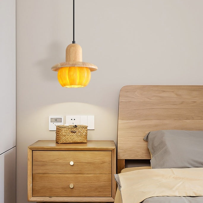 Disc Shape Wood Resin Shade 1-Light Wall Sconce Lamp