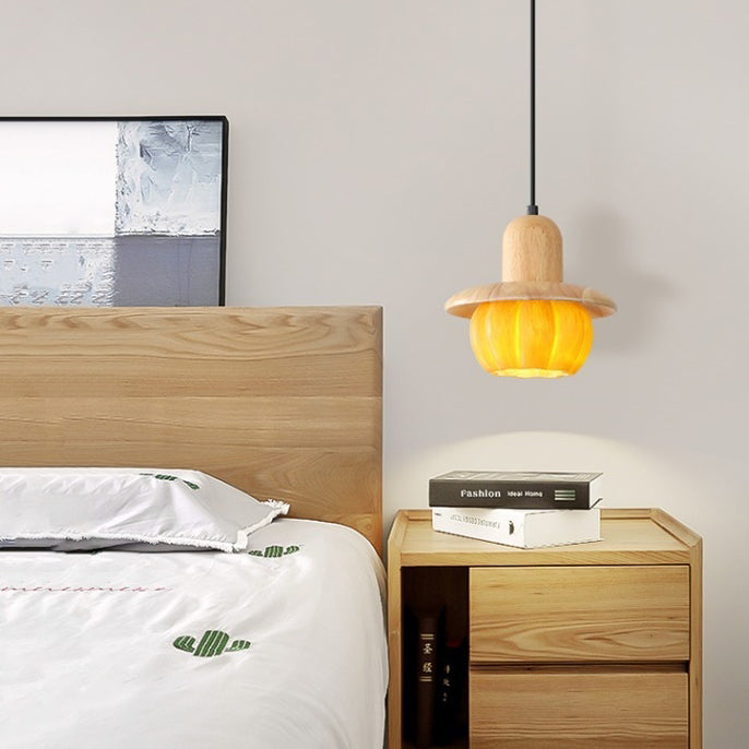 Disc Shape Wood Resin Shade 1-Light Wall Sconce Lamp