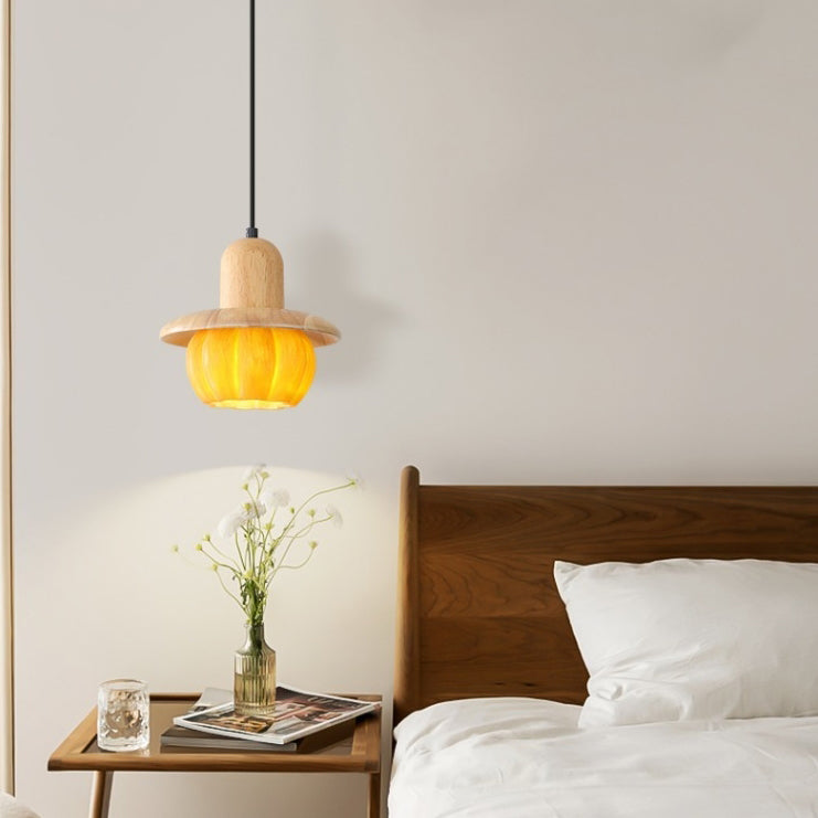 Disc Shape Wood Resin Shade 1-Light Wall Sconce Lamp