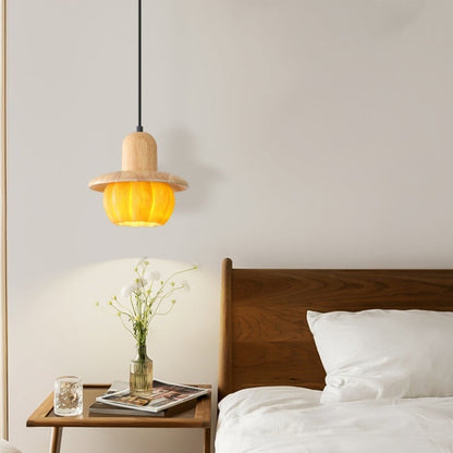 Disc Shape Wood Resin Shade 1-Light Wall Sconce Lamp