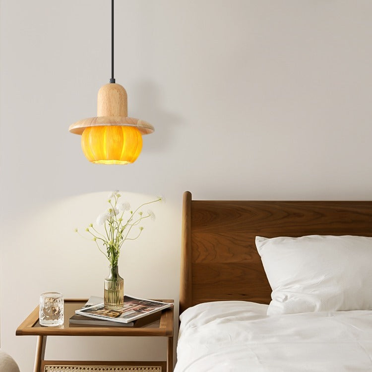 Disc Shape Wood Resin Shade 1-Light Wall Sconce Lamp