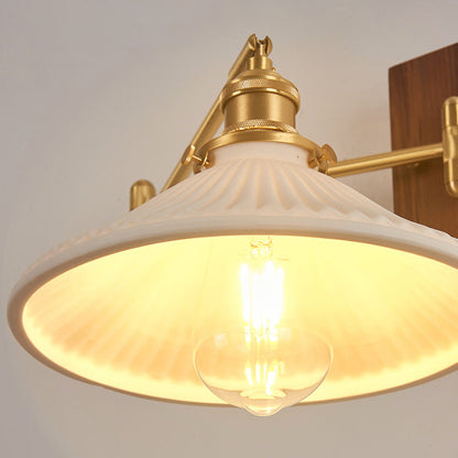 Swingable Shade Wooden Copper 1-Light Wall Sconce Lamp