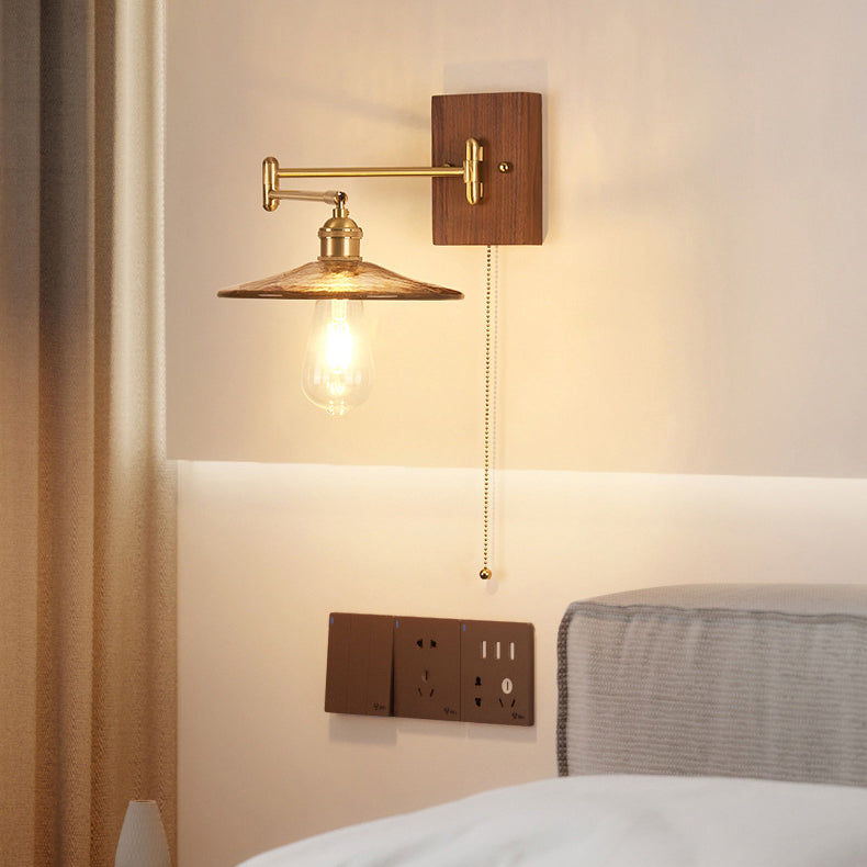 Swingable Shade Wooden Copper 1-Light Wall Sconce Lamp