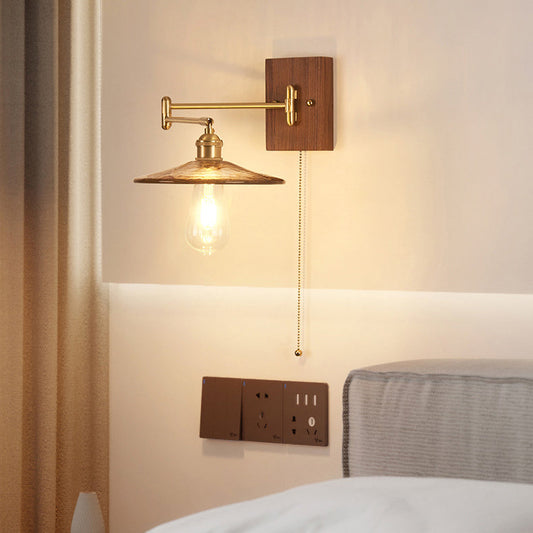 Swingable Shade Wooden Copper 1-Light Wall Sconce Lamp