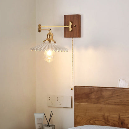 Swingable Shade Wooden Copper 1-Light Wall Sconce Lamp