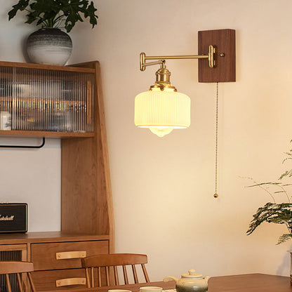 Swingable Shade Wooden Copper 1-Light Wall Sconce Lamp