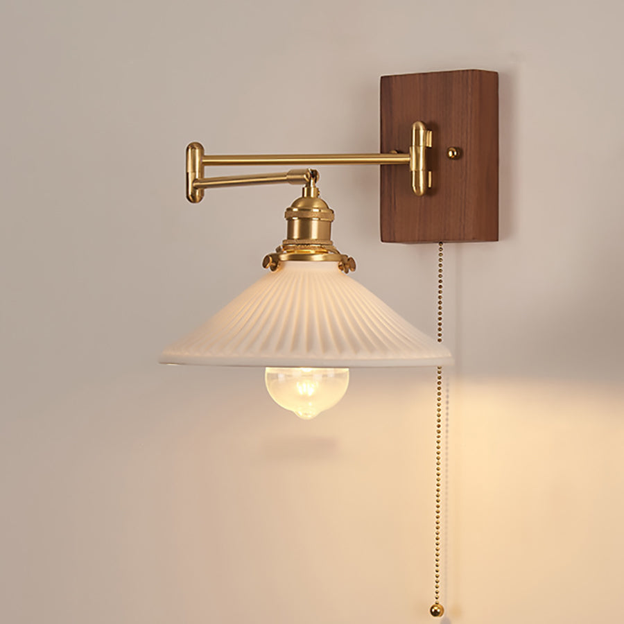 Swingable Shade Wooden Copper 1-Light Wall Sconce Lamp