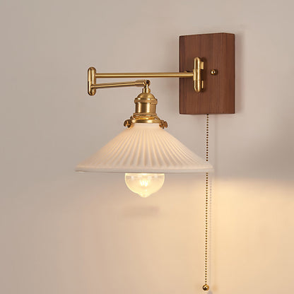 Swingable Shade Wooden Copper 1-Light Wall Sconce Lamp