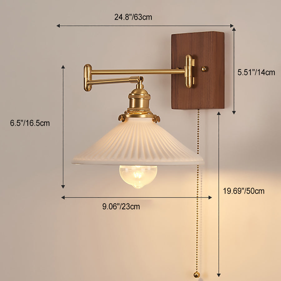 Swingable Shade Wooden Copper 1-Light Wall Sconce Lamp