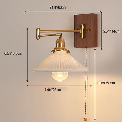 Swingable Shade Wooden Copper 1-Light Wall Sconce Lamp
