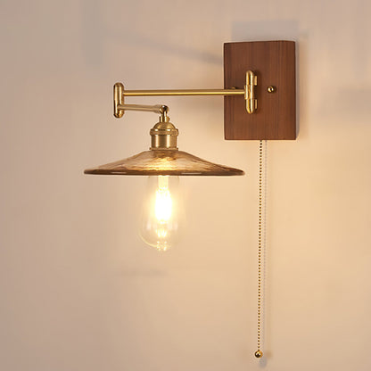 Swingable Shade Wooden Copper 1-Light Wall Sconce Lamp
