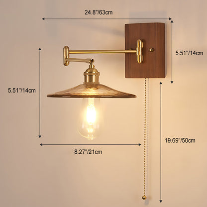 Swingable Shade Wooden Copper 1-Light Wall Sconce Lamp