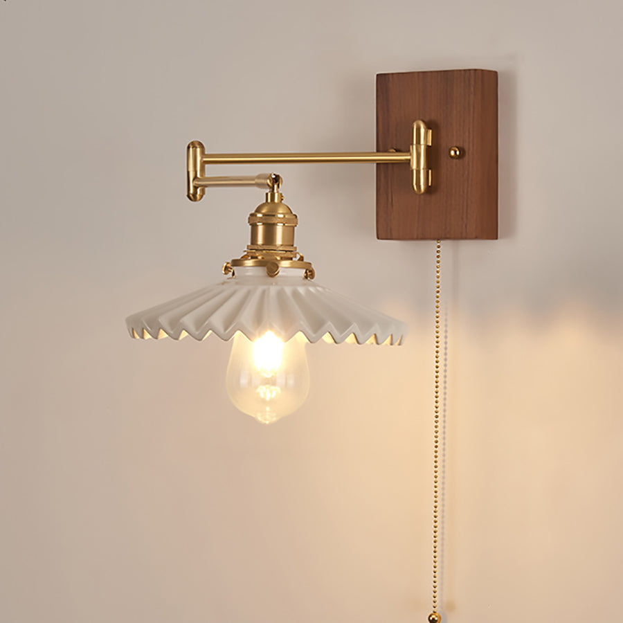 Swingable Shade Wooden Copper 1-Light Wall Sconce Lamp