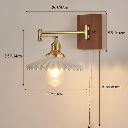 Swingable Shade Wooden Copper 1-Light Wall Sconce Lamp