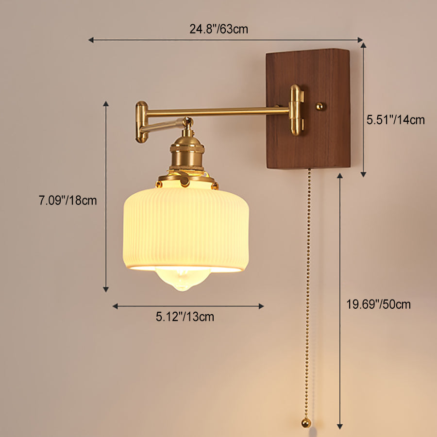 Swingable Shade Wooden Copper 1-Light Wall Sconce Lamp