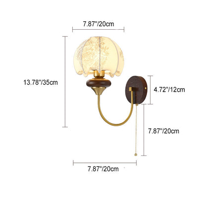 French Shade Iron Wood Frame 1-Light Wall Sconce Lamp