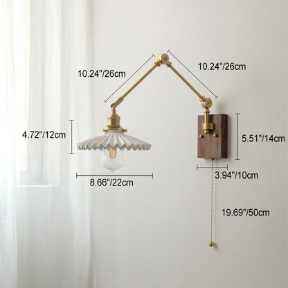 Swing Ceramic Shade Wood Brass 1-Light Wall Sconce Lamp