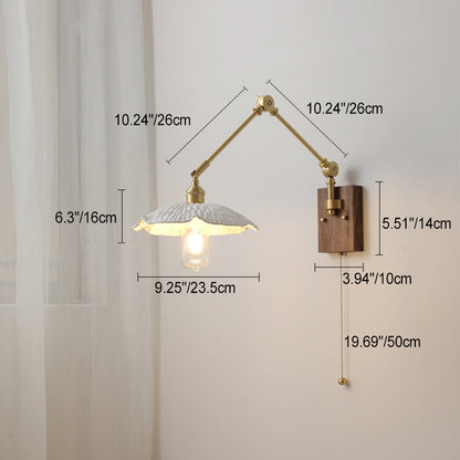 Swing Ceramic Shade Wood Brass 1-Light Wall Sconce Lamp