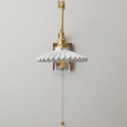 Swing Ceramic Shade Wood Brass 1-Light Wall Sconce Lamp