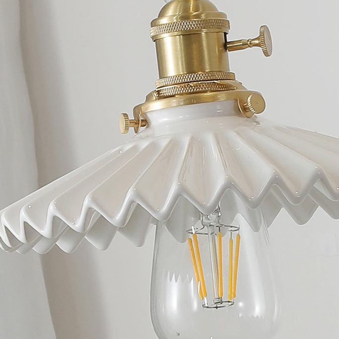 Swing Ceramic Shade Wood Brass 1-Light Wall Sconce Lamp
