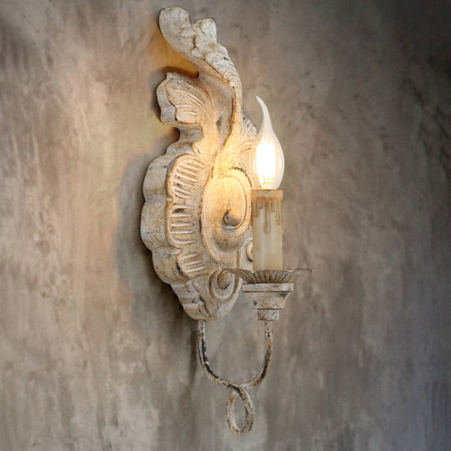 Leaf Candelabra Iron Solid Wood 1-Light Wall Sconce Lamp